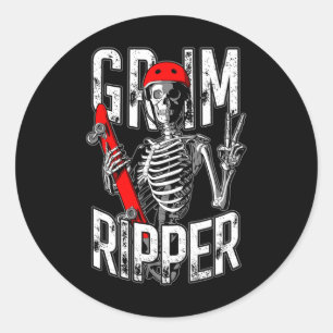 Grim Ripper Skateboarding Halloween Zombie Skater  Classic Round Sticker