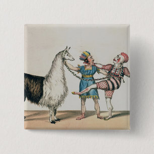 Grimaldi and the Alpaca, in the Popular Pantomime 15 Cm Square Badge