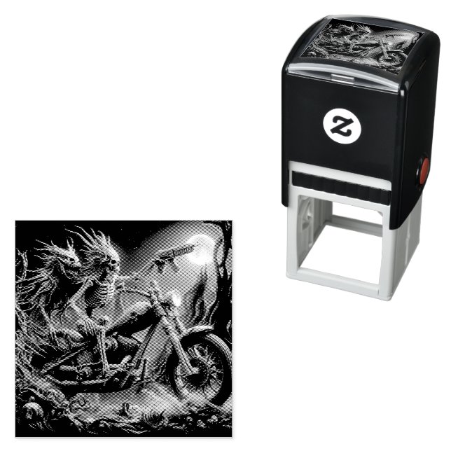Grimbone and Skulldust, mounted their big chopper  Self-inking Stamp (In Situ)