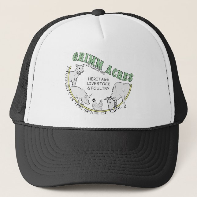 Grimm Acres, Diversified Logo Trucker Hat (Front)