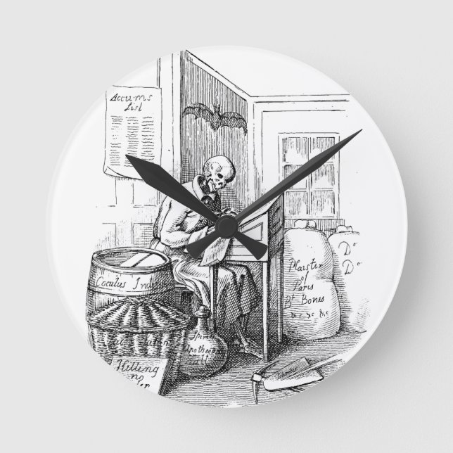 Grimm Reaper Death Skeleton list Macabre Art Round Clock (Front)