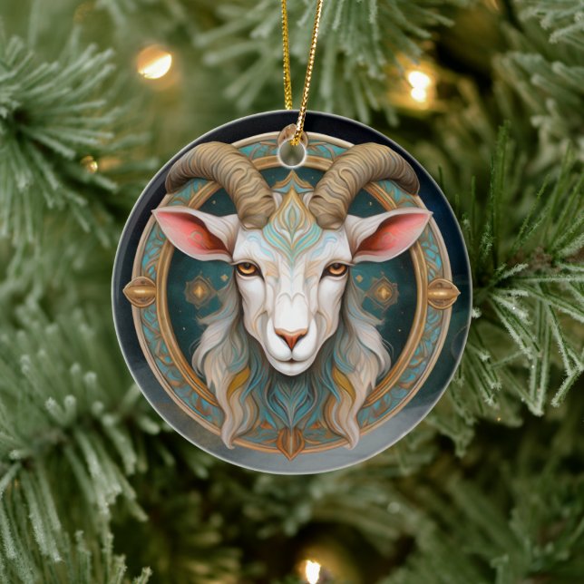 Grimmloch Goat Emblem Fantasy RPG Ceramic Ornament (Tree)