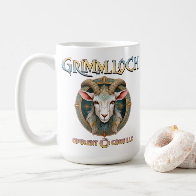 Grimmloch Goat Emblem Fantasy RPG Coffee Mug (With Donut)