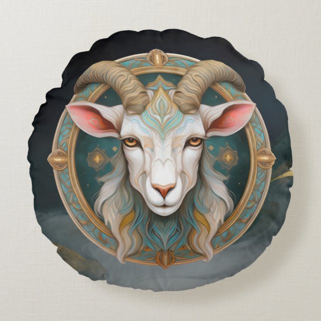 Grimmloch Goat Emblem Fantasy RPG Round Cushion (Front)
