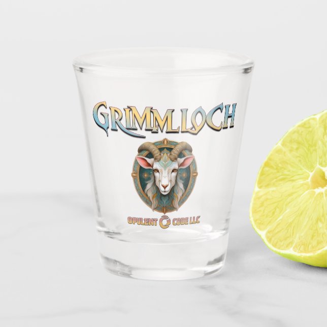 Grimmloch Goat Emblem Fantasy RPG Shot Glass (Front)