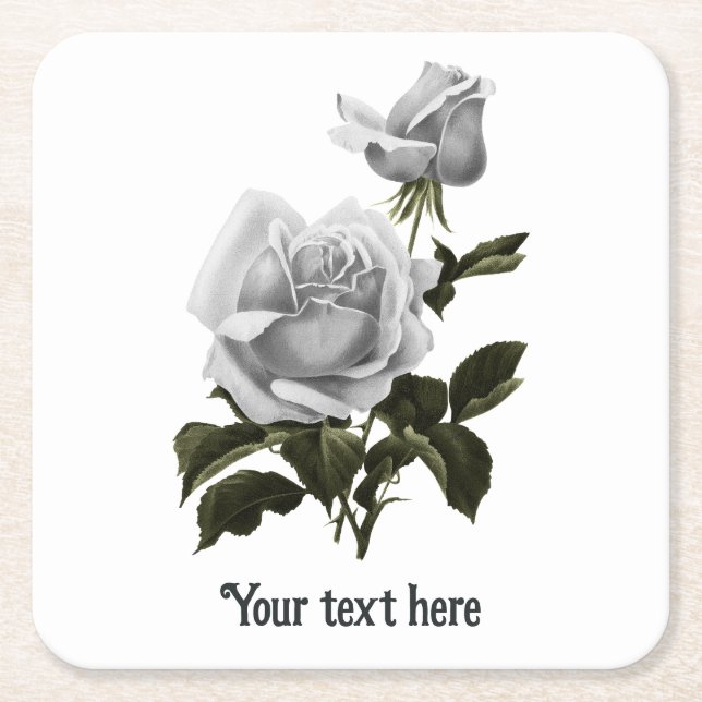 Grimoire White Rose Square Paper Coaster (Front)