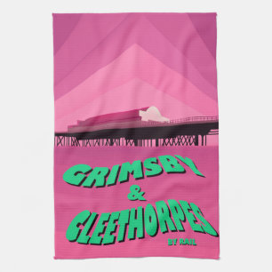 Grimsby & Cleethorpes pier travel poster Tea Towel