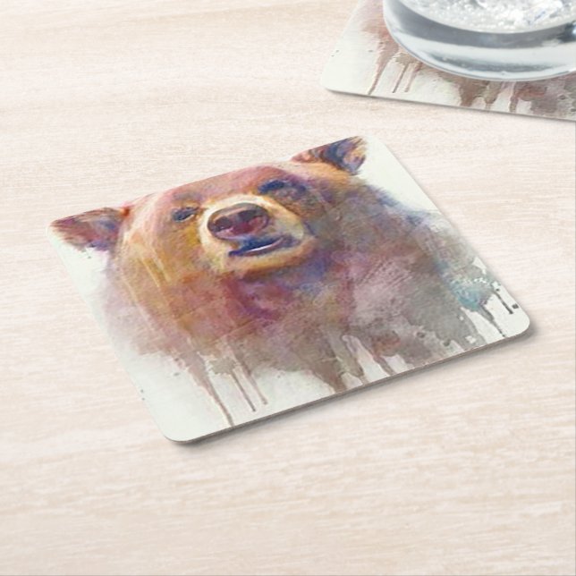 "Grin & Bear it" Square Paper Coaster (Angled)