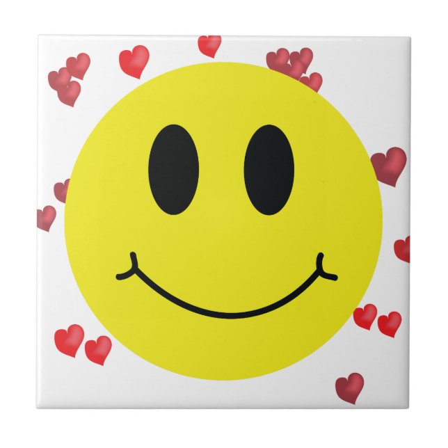 Grin Face with Red Hearts Ceramic Tile (Front)
