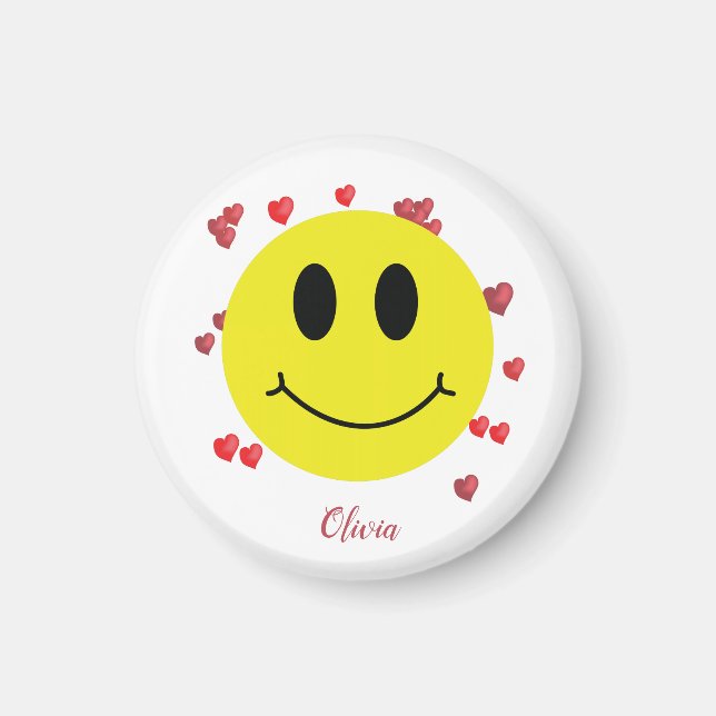 Grin Face with Red Hearts Personalised    Magnet (Front)