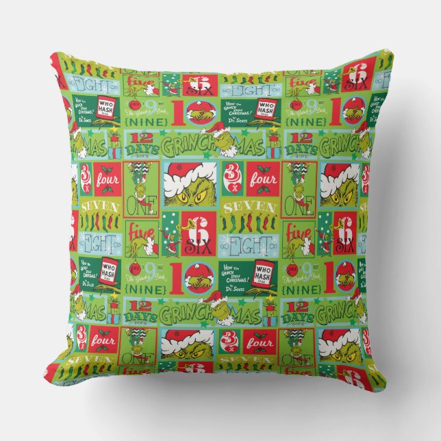 Grinch | 12 Days of Grinchmas Pattern Cushion (Front)