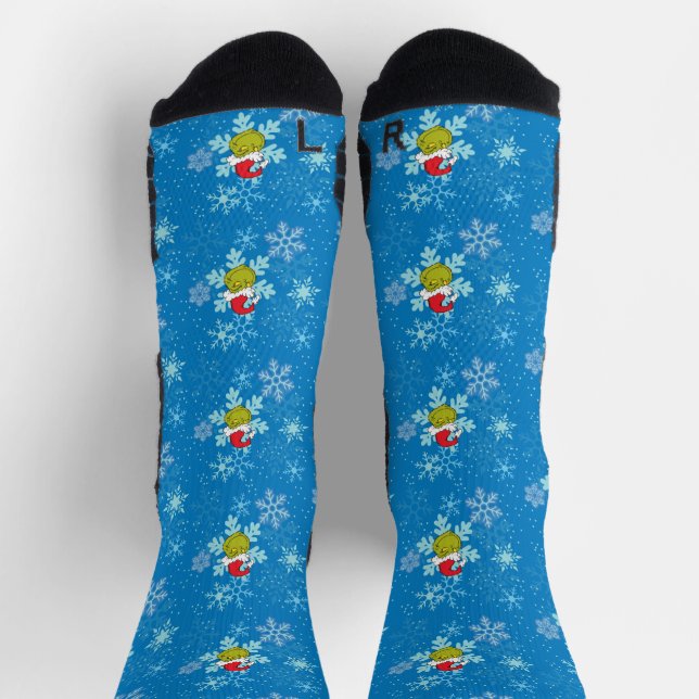 Grinch Blue  Snowflake Pattern Socks (Top)