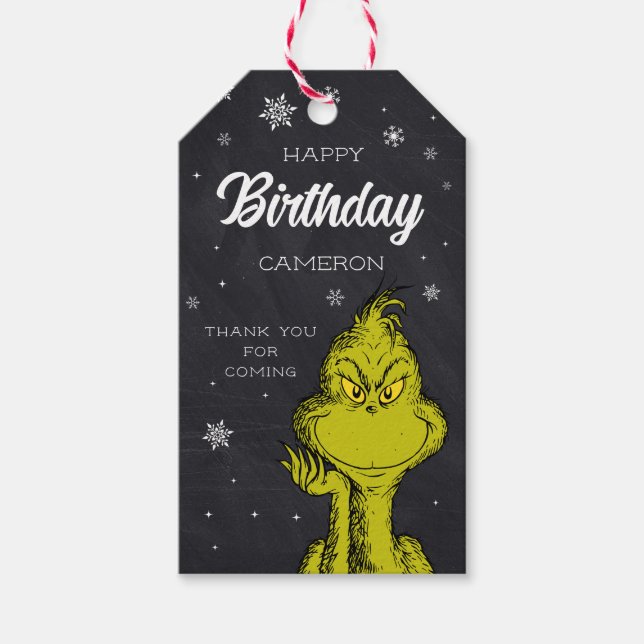 Grinch Chalkboard Birthday Favour Gift Tags (Front)