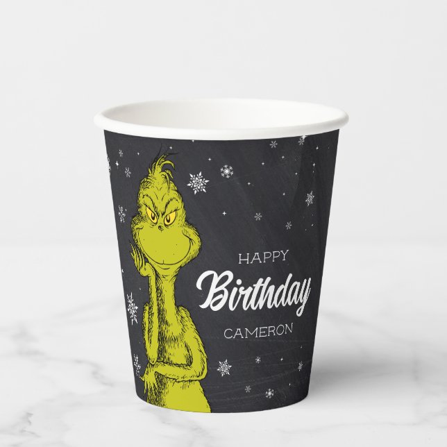 Grinch Chalkboard Birthday Paper Cups (Front)