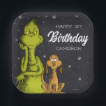 Grinch Chalkboard Birthday Paper Plate<br><div class="desc">Personalise these cute Dr. Seuss Grinch chalkboard plates for your child's 1st birthday.</div>