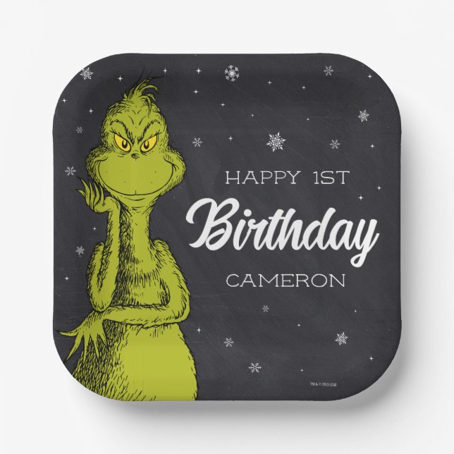 Grinch Chalkboard Birthday Paper Plate (Front)