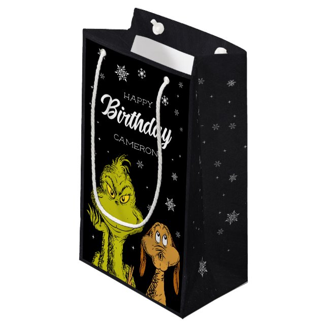 Grinch Chalkboard Birthday Small Gift Bag (Front Angled)
