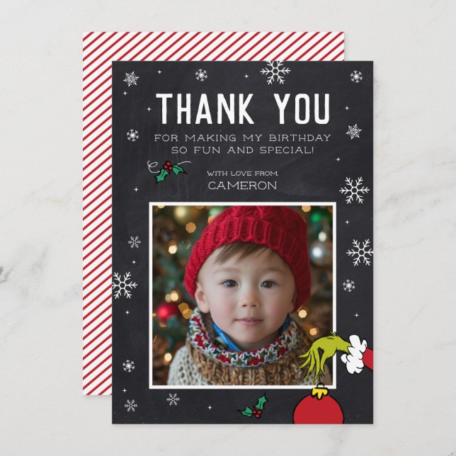 Grinch Chalkboard Birthday Thank You Card (Front/Back)