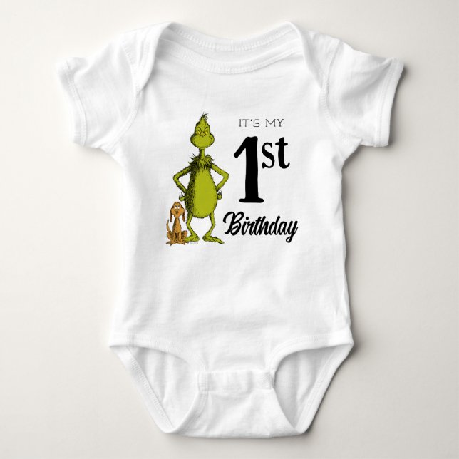Grinch Chalkboard First Birthday Baby Bodysuit (Front)