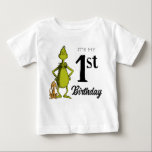 Grinch Chalkboard First Birthday Baby T-Shirt<br><div class="desc">Check out this fun Dr. Suess Grinch chalkboard first birthday shirt.</div>