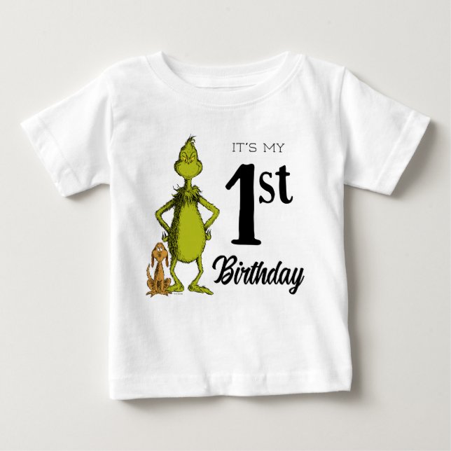 Grinch Chalkboard First Birthday Baby T-Shirt (Front)
