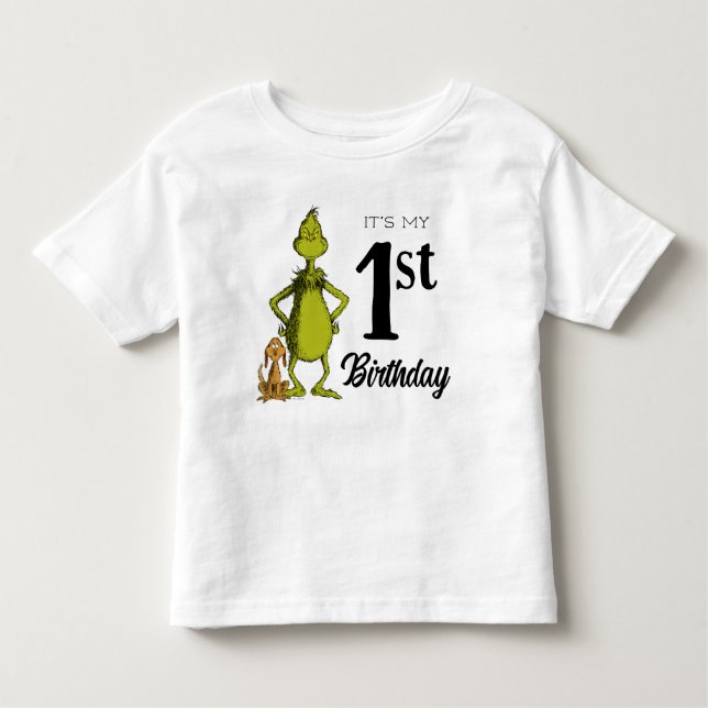 Grinch Chalkboard First Birthday Toddler T-Shirt (Front)
