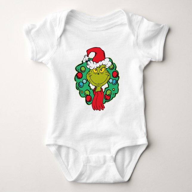 Grinch | Christmas Holiday Wreath Baby Bodysuit (Front)