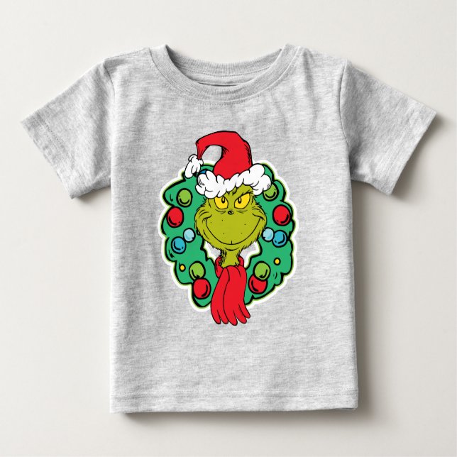 Grinch | Christmas Holiday Wreath Baby T-Shirt (Front)