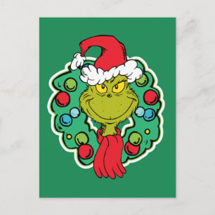 Grinch   Christmas Holiday Wreath Postcard