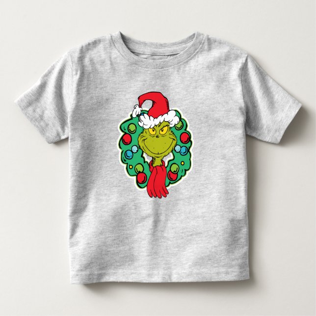 Grinch | Christmas Holiday Wreath Toddler T-Shirt (Front)