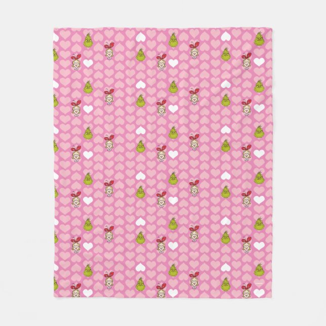 Grinch & Cindy-Lou Pink Heart Pattern Fleece Blanket (Front)