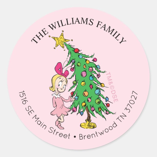 Grinch | Cindy-Lou Who Christmas Address Classic Round Sticker (Front)