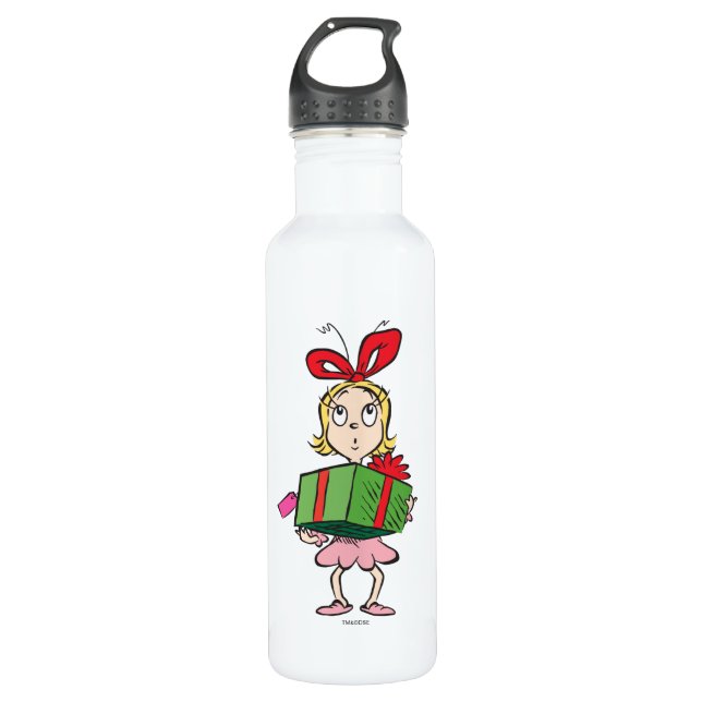 Grinch | Cindy-Lou Who - Holding Present 710 Ml Water Bottle (Front)
