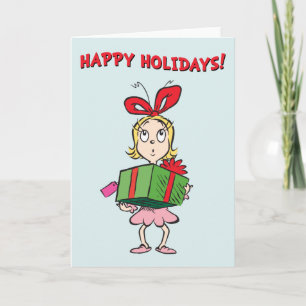 Grinch Cindy-Lou Who Holding Present Holiday Card