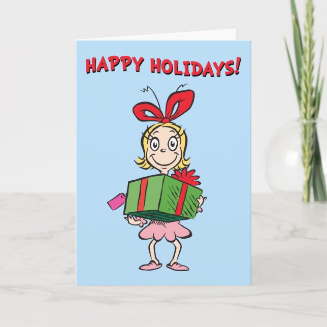 Grinch | Cindy-Lou Who - Holding Present Holiday Card (Front)