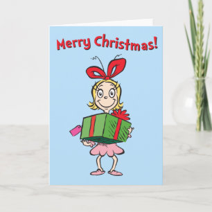 Grinch Cindy-Lou Who Holding Present Holiday Card
