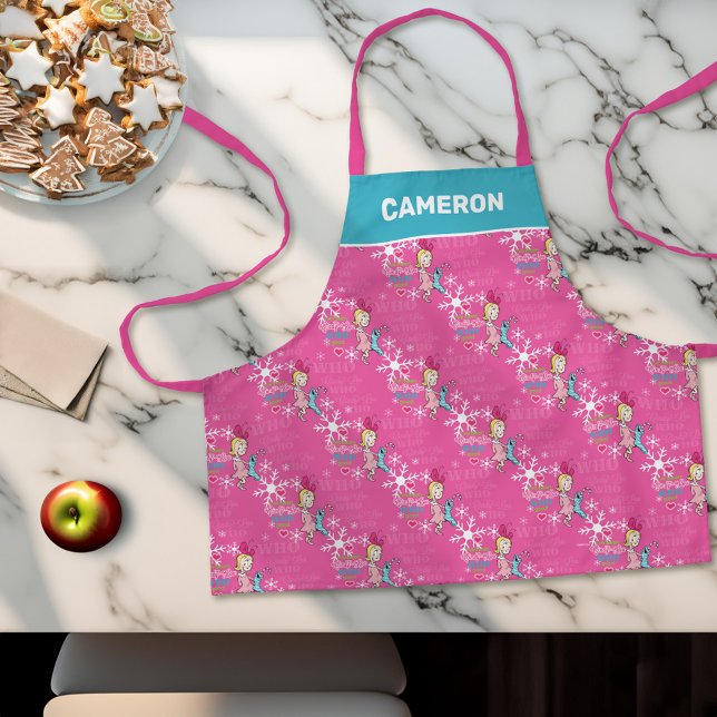 Grinch | Cindy-Lou Who Pink Holiday Pattern Apron (Apron on counter)
