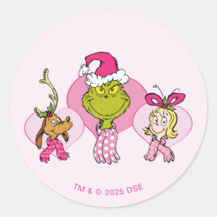 Grinch Crew in Pink Valentine's Portrait Classic Round Sticker