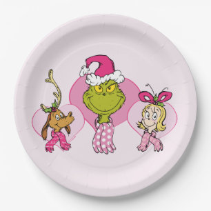 Grinch Crew in Pink Valentine's Portrait Paper Plate