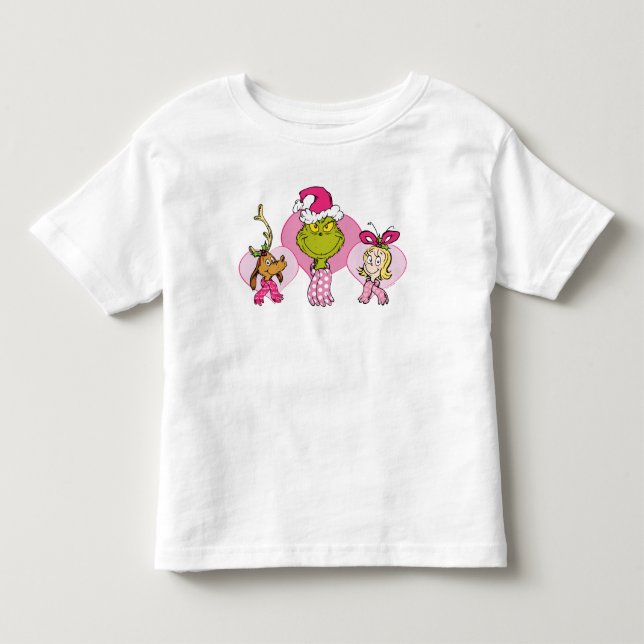Grinch Crew in Pink Valentine's Portrait Toddler T-Shirt (Front)