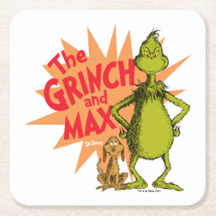 Grinch   Grinch & Max Starburst Square Paper Coaster