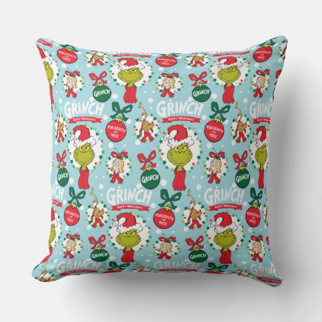 Grinch | Happy Wholidays Pattern Cushion (Front)