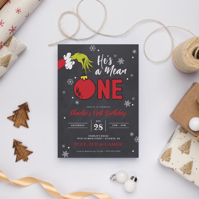 Grinch He's a Mean One Chalkboard 1st Birthday (Creator Uploaded)