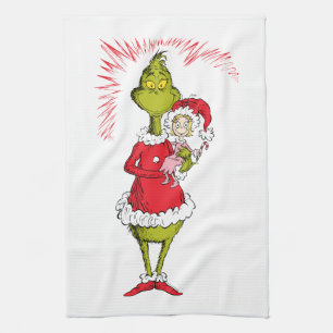 Grinch Holds Cindy Lou Who Tea Towel