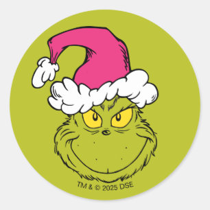 Grinch in Pink Santa Hat Classic Round Sticker