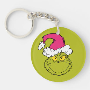 Grinch in Pink Santa Hat Key Ring