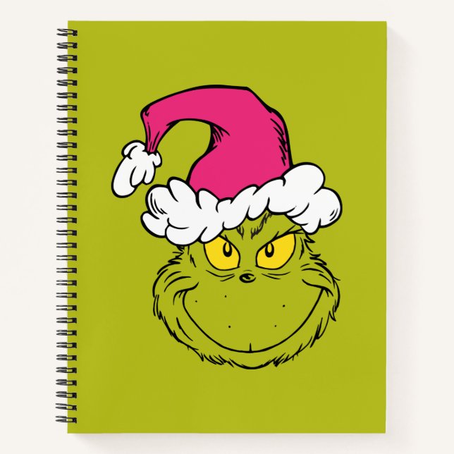 Grinch in Pink Santa Hat Notebook (Front)