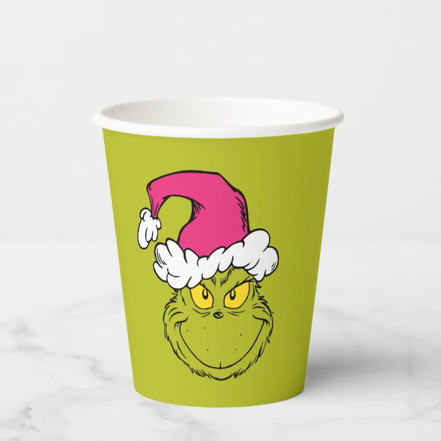 Grinch in Pink Santa Hat Paper Cups (Front)