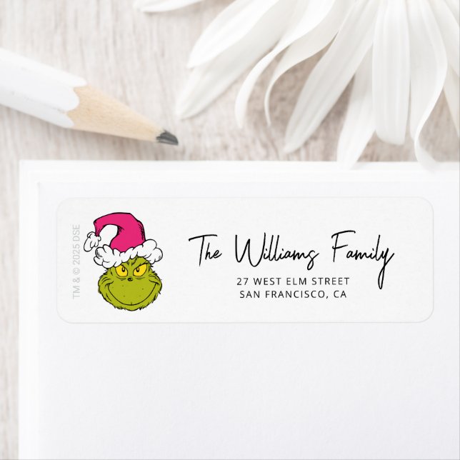 Grinch in Pink Santa Hat Return Address Label (Insitu)