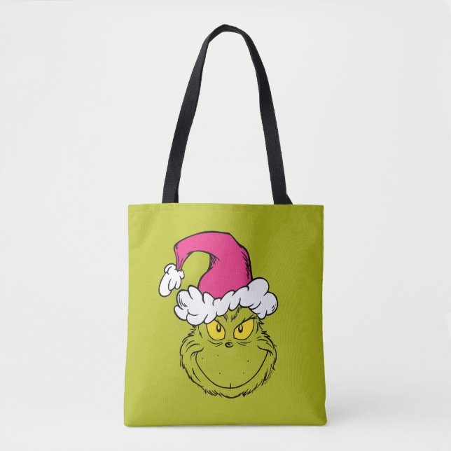Grinch in Pink Santa Hat Tote Bag (Front)